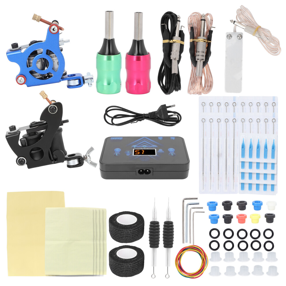 (EU Plug) Coil Tattoo Machine Kit Power Supply Clip Cord Foot Pedal 90-265V EU
