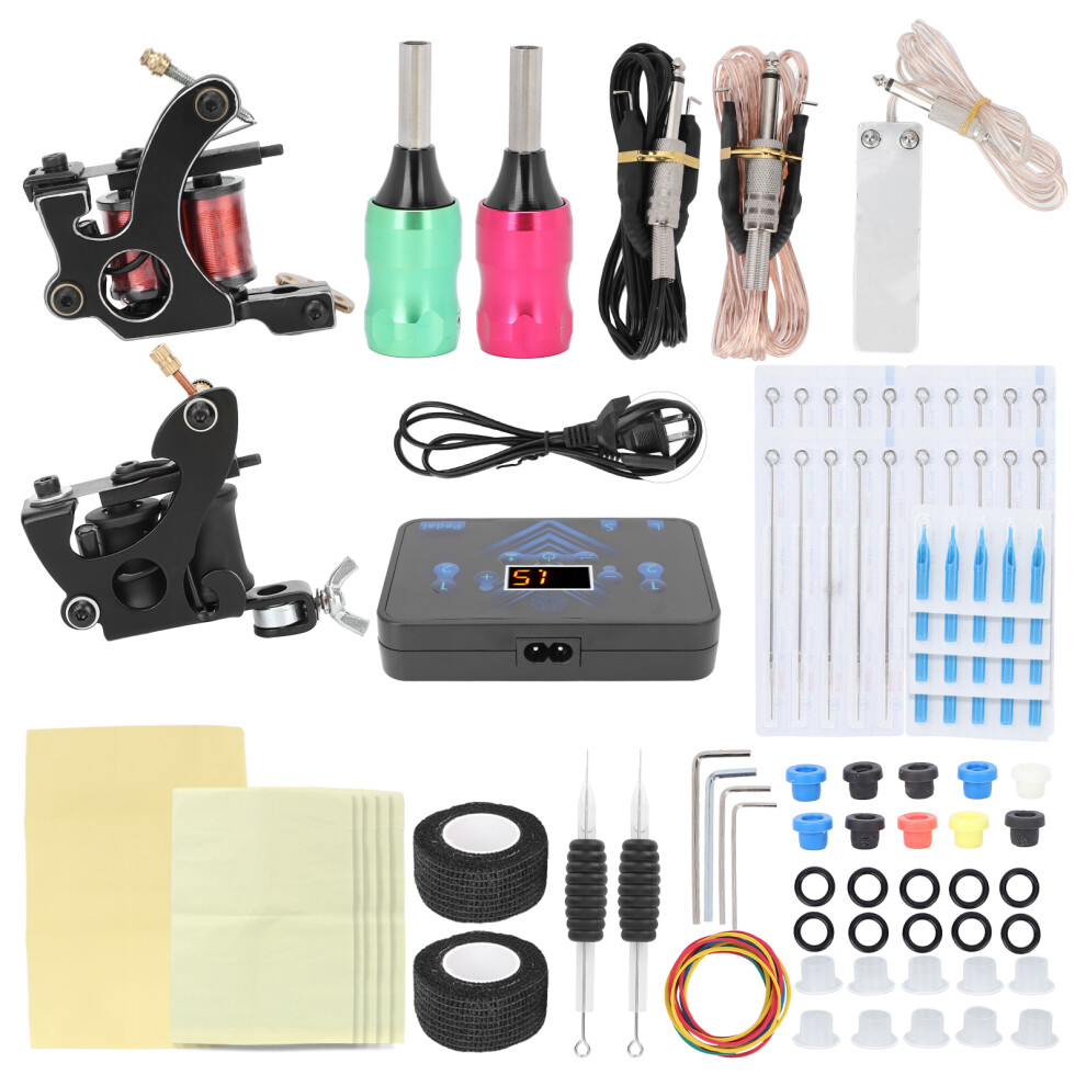 (US Plug) Complete Tattoo Kit Liner Shader Double Coil Machine Set