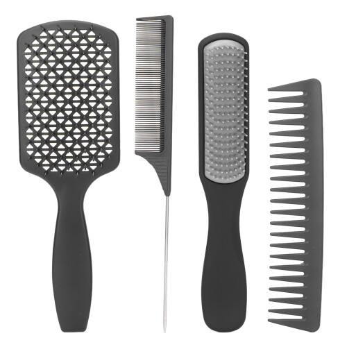 (Black Box Packed) 4pcs Hair Comb Set Wide Fine Teeth Detangling