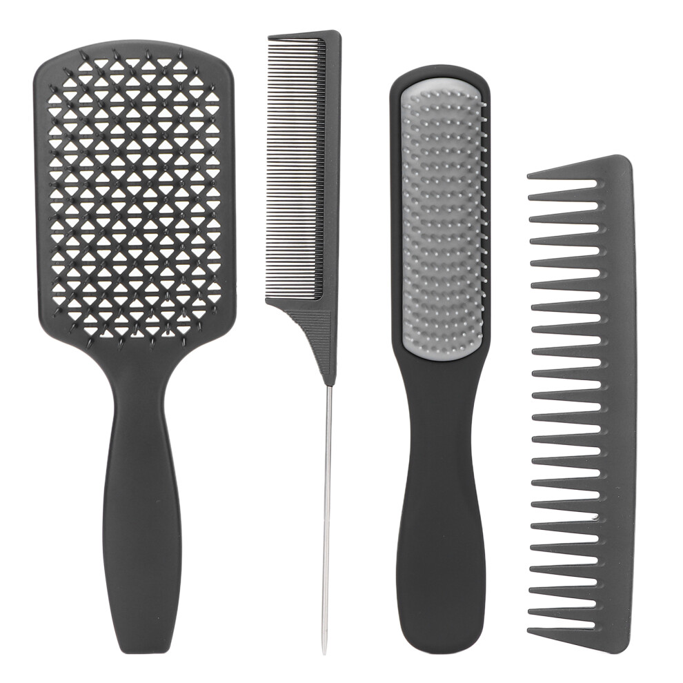 Black ( Box Packed) 4Pcs Hair Comb Set Wide Fine Teeth Detangling Brush Box