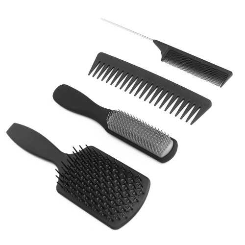 (Black Box Packed) 4pcs Hair Comb Set Wide Fine Teeth Detangling 1