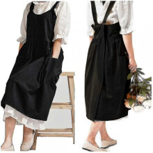 (Black) Cotton Linen Apron Adjustable Bib Apron Waist Kitchen Aprons Yellow (baifus)