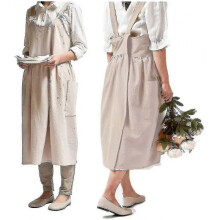 (Khaki) Cotton Linen Apron Adjustable Bib Apron Waist Kitchen Aprons Yellow (baifus)