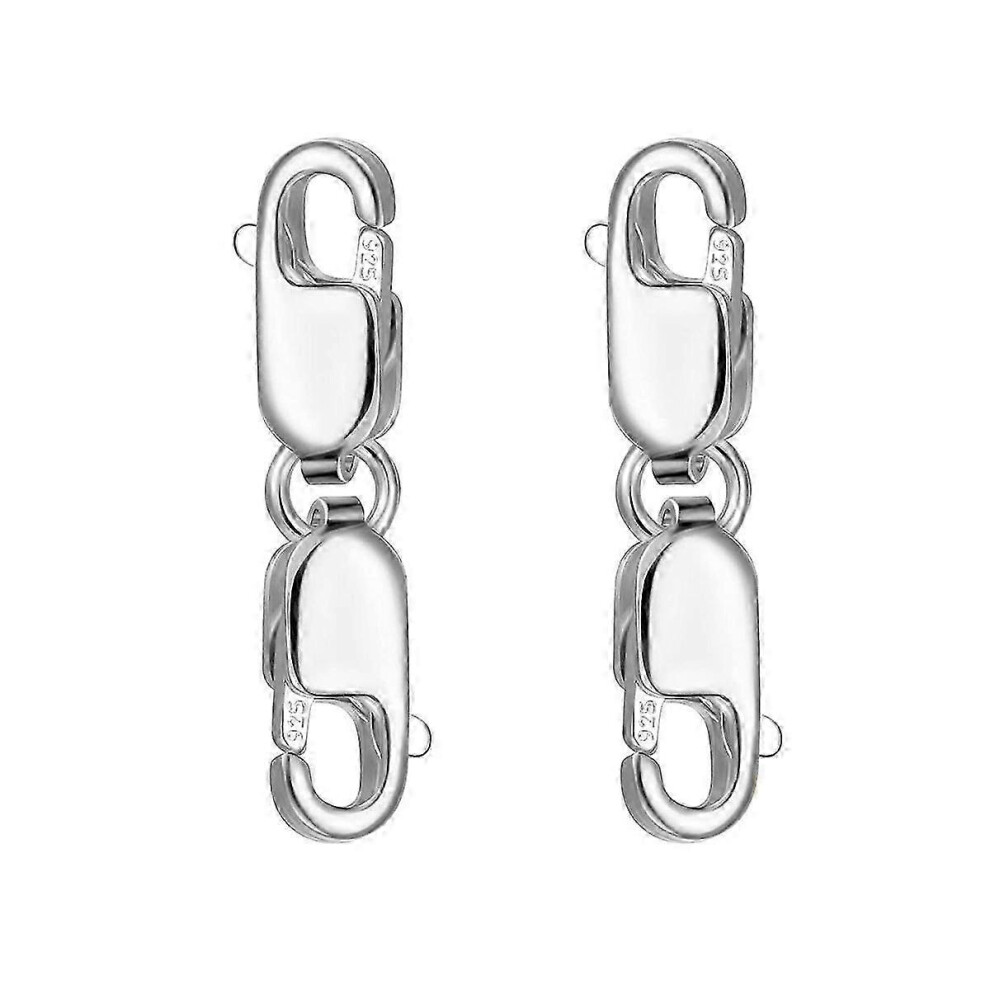 Kikidex (As Show, One Size) 2Pcs Double Lobster Clasp 10Mm, Sterling Clasp Double Claw Clasps Bracelet Necklace Extensio Silver