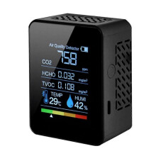 (Black) Multifunctional 5in1 CO2 Meter Digital Temperature Humidity Tester Carbon Dioxide Detector Air Quality Monitor