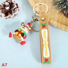 (Light Pink) Christmas Keychain Cute Soft Rubber Gingerbread Man Christmas Tree Deer Snowman Santa Pendant Key Chain Christmas Jewelry Gifts