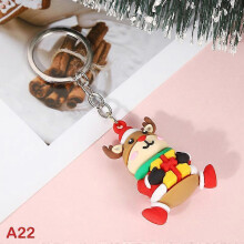 (Beige) Christmas Keychain Cute Soft Rubber Gingerbread Man Christmas Tree Deer Snowman Santa Pendant Key Chain Christmas Jewelry Gifts