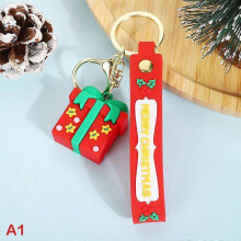 (Light Blue) Christmas Keychain Cute Soft Rubber Gingerbread Man Christmas Tree Deer Snowman Santa Pendant Key Chain Christmas Jewelry Gifts