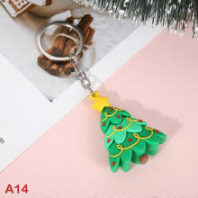 (Yellow) Christmas Keychain Cute Soft Rubber Gingerbread Man Christmas Tree Deer Snowman Santa Pendant Key Chain Christmas Jewelry Gifts