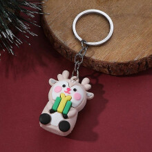 (Dark Red) Christmas Keychain Cute Soft Rubber Gingerbread Man Christmas Tree Deer Snowman Santa Pendant Key Chain Christmas Jewelry Gifts