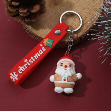 (Dark Yellow) Christmas Keychain Cute Soft Rubber Gingerbread Man Christmas Tree Deer Snowman Santa Pendant Key Chain Christmas Jewelry Gifts