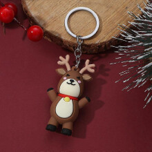 (Light Yellow) Christmas Keychain Cute Soft Rubber Gingerbread Man Christmas Tree Deer Snowman Santa Pendant Key Chain Christmas Jewelry Gifts