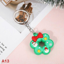 (Blue) Christmas Keychain Cute Soft Rubber Gingerbread Man Christmas Tree Deer Snowman Santa Pendant Key Chain Christmas Jewelry Gifts