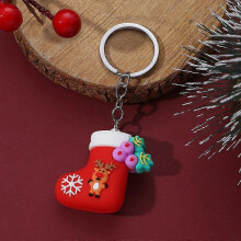 (Transparent) Christmas Keychain Cute Soft Rubber Gingerbread Man Christmas Tree Deer Snowman Santa Pendant Key Chain Christmas Jewelry Gifts