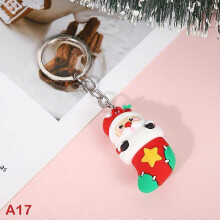 (Silver) Christmas Keychain Cute Soft Rubber Gingerbread Man Christmas Tree Deer Snowman Santa Pendant Key Chain Christmas Jewelry Gifts