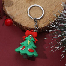 (Light Green) Christmas Keychain Cute Soft Rubber Gingerbread Man Christmas Tree Deer Snowman Santa Pendant Key Chain Christmas Jewelry Gifts