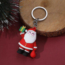 (Rose Red) Christmas Keychain Cute Soft Rubber Gingerbread Man Christmas Tree Deer Snowman Santa Pendant Key Chain Christmas Jewelry Gifts