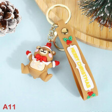 (Red) Christmas Keychain Cute Soft Rubber Gingerbread Man Christmas Tree Deer Snowman Santa Pendant Key Chain Christmas Jewelry Gifts