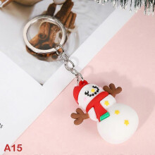 (Pink) Christmas Keychain Cute Soft Rubber Gingerbread Man Christmas Tree Deer Snowman Santa Pendant Key Chain Christmas Jewelry Gifts