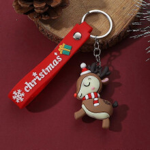 (Watermelon red) Christmas Keychain Cute Soft Rubber Gingerbread Man Christmas Tree Deer Snowman Santa Pendant Key Chain Christmas Jewelry Gifts