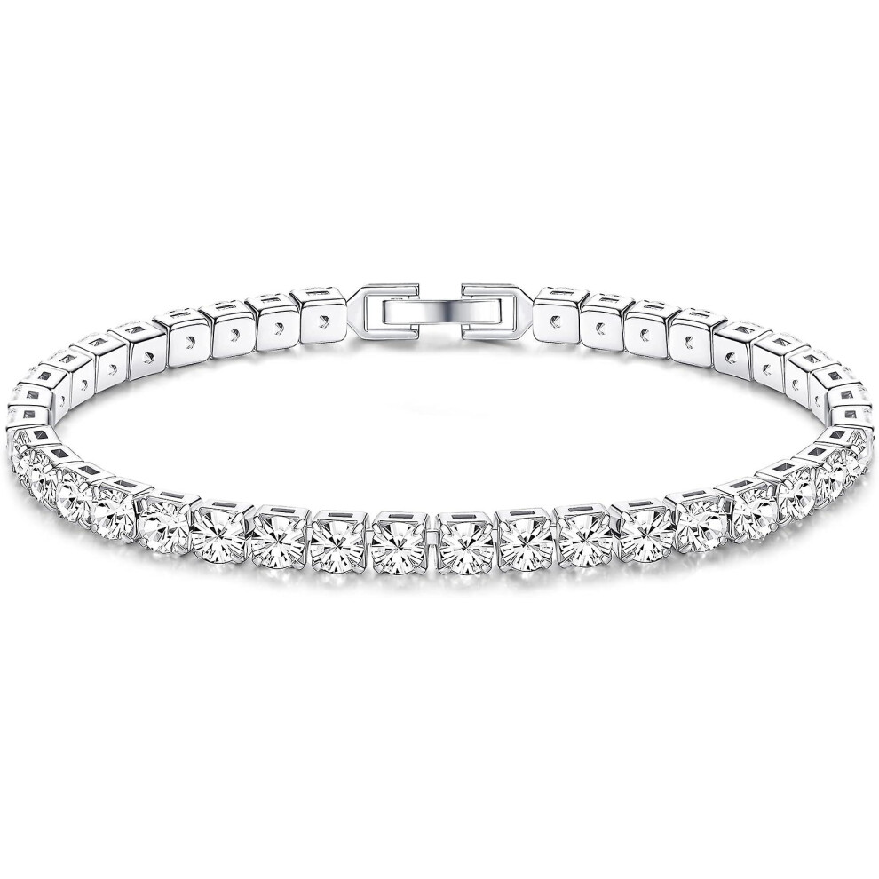 Kikidex (As Show, One Size) Women's Bracelet Cubic Zirconia Crystal Glitter Bracelet, 17.5Cm Silver