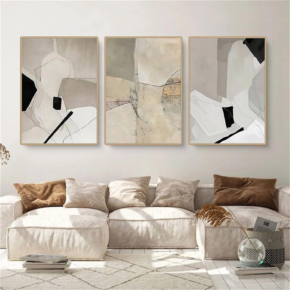 Kikidex (As Show, One Size) 3 Murals, Abstract Geometric Black And White Lines White,Black