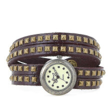 (Dark Brown) Women's Vintage Rivets Bracelet Wrist Watch