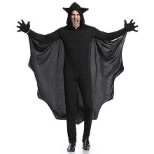 (L) Man Black Bat Vampire Costume Cosplay For Men Hooded Jumpsuit Fantasia Halloween Carnival Dress Up