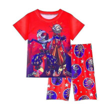 (4-5 Years, Red) Kids Boys Moon Clown Outfits Set Summer Short Sleeve T-shirts + Shorts