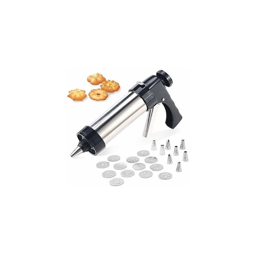 Kikidex (As Show, One Size) Professional Stainless Steel Pastry Syringe Biscuit Press Pastry Gun With 13 Biscuit Discs And 8 Nozzles