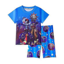 (5-6 Years, Blue) Kids Boys Moon Clown Outfits Set Summer Short Sleeve T-shirts + Shorts