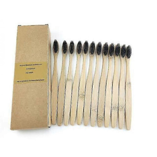 (colorful-12-2) 12 Bamboo Charcoal Toothbrushes Soft Bristles