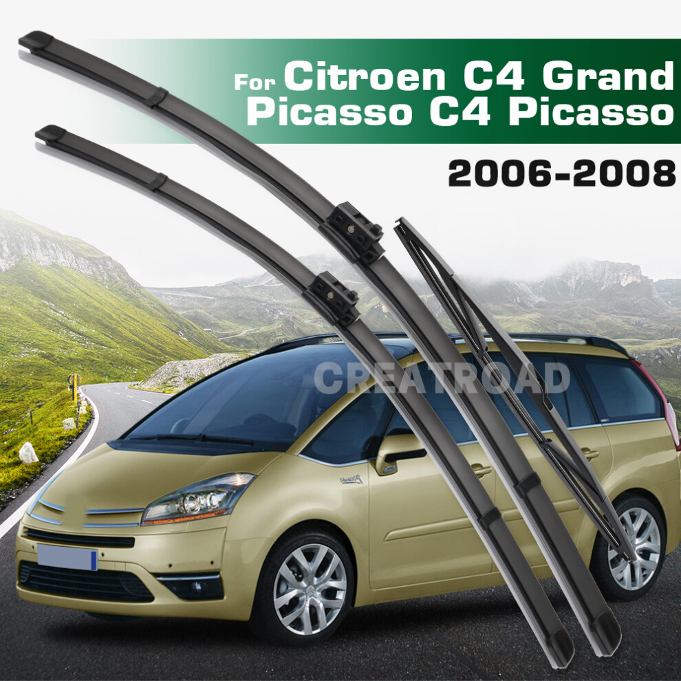 (3Pcs) Wiper Lhd&Rhd Front & Rear Wiper Blades Set For Citroen C4 Grand Picasso C4 Picasso 2006 - 2008 Windshield Windscreen 6935159270582