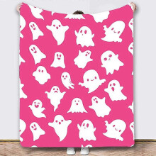 (100x130cm, Flannel 02) Halloween Viral Pink Ghost Blanket Flannel Soft for All Seasons Blankets Kawaii Plush Cute Throw Blanket for Bedroom
