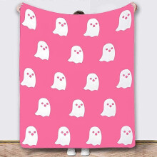 (100x130cm, Flannel 01) Halloween Viral Pink Ghost Blanket Flannel Soft for All Seasons Blankets Kawaii Plush Cute Throw Blanket for Bedroom