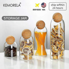 (COLOR) Transparent Lead-free Glass Bottle With Ball Cork Lid Storage Jar Tank Sealed Tea Cans Dried Fruit Cereal Snacks Coffee Contains