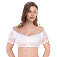 (L, Milk white) 2023 Bigsale Dirndl Blouse With Ruffles White - Traditional Elegant Bavarian Oktoberfest Cropped Blouse