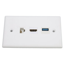 3-Port Wandplatte mit HDMI USB 3.0 & CAT6 HD Multimedia Schnittstelle, lötfrei