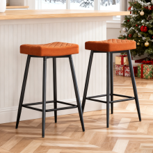 (Orange(Velvet), 2PCS) Bar Pub Stools Chairs Seats