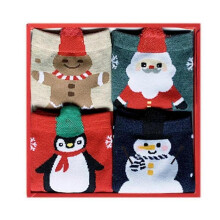 (Snowman) 4 Pair Cute Novelty Cozy Christmas Socks Print Fun Colorful Festive Crew Gifts For Women With Gift Box