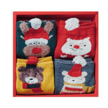 (yellow bear) 4 Pair Cute Novelty Cozy Christmas Socks Print Fun Colorful Festive Crew Gifts For Women With Gift Box