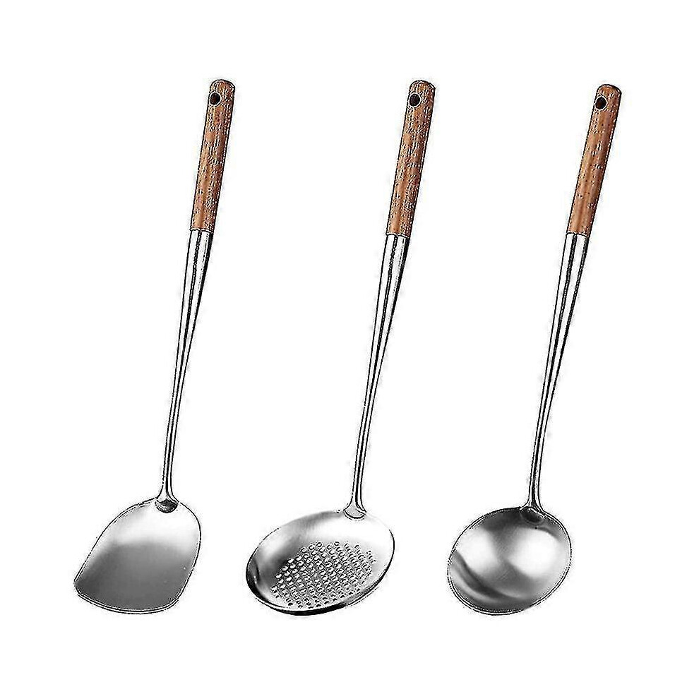 Kikidex (As Show, One Size) Wok Spatula And Ladle,Skimmer Ladle Tool Set,17Inches Spatula For Wok