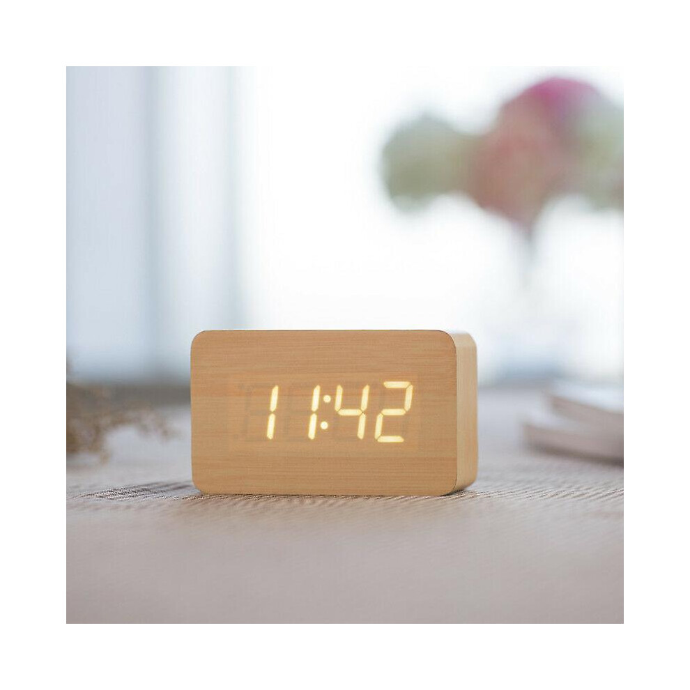 Kikidex (As Show, One Size) Digital Alarm Clock Wood Adjustable Brightness Voice Control Led Clock Rectangle Display Time Temperature Home Decor