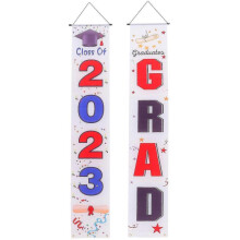 1 Pair 2023 Graduation Decorations Grad Banner Graduation Porch Sign Front Door Banners Party Decoration