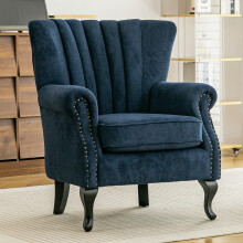Elegant Blue Chenille Armchair with Rubberwood Legs