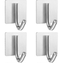 4 Pieces Towel Hooks Without Drilling Stainless Steel Towel Holder Self-adhesive