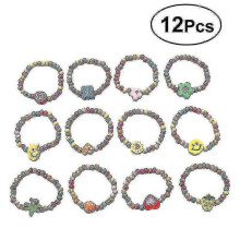 12pcs Natural Wood Kids Elastic Wooden Beads Bracelets Children Girls Party Gift (random Color And Style)