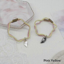 (Pink Yellow) 1 Pair Of Heart Shaped Magnetic Couple Bracelets