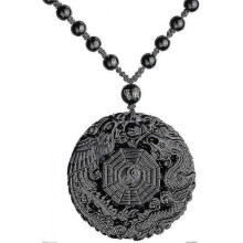 Natural Obsidian Pendant Necklace Dragon, with Chain, Suitable for Auspiciousness And Protection