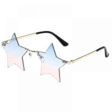 Gold Frame Top And Blue Powder Flakes Irregular Sunglasses Creative Star Frameless Personality